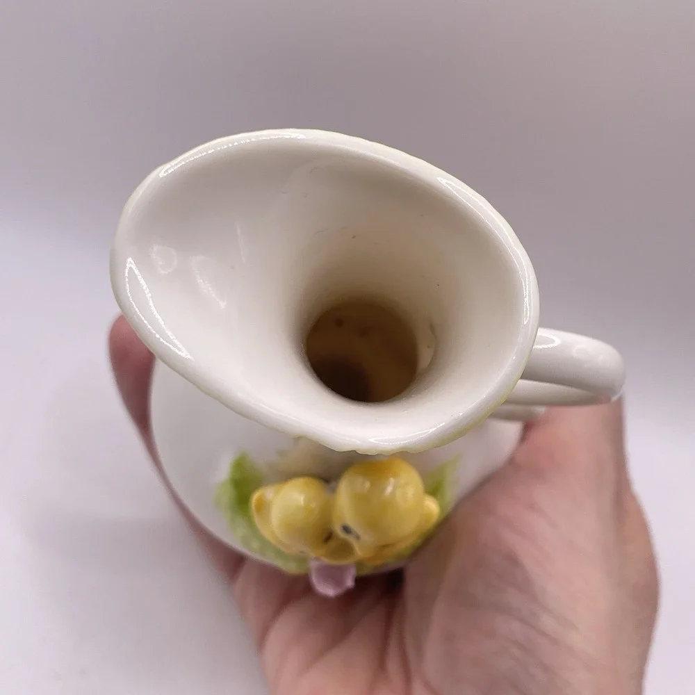 Vintage Kato Kogei Porcelain Bud Vase Pitcher Yellow Chicks‎ Easter Spring 5.5